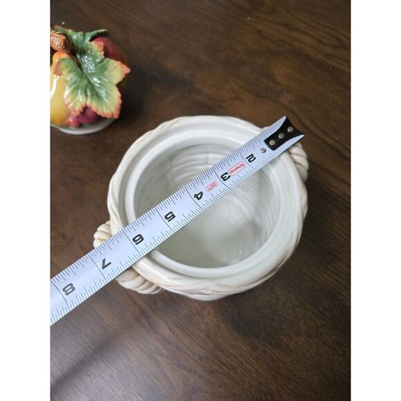 Fitz & Floyd Basket Weave Cookie Jar / Canister - Apple Plums Pear Grape 9 X 7 - Picture 6 of 16